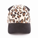 New trendy 6 panel custom printed leopard pattern baseball hats with ear decoration