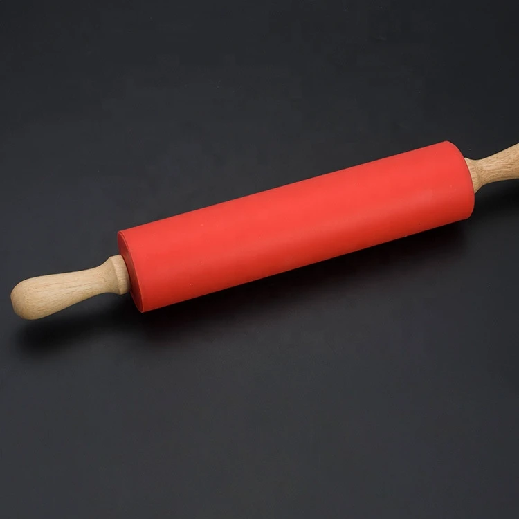 Non-stick Surface Wooden Handle Rubber  Dough Baking Kids Custom Pins Dumpling Pastry Roller Pizza Noodle Silicone Rolling Pin