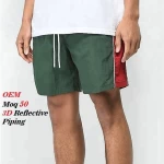 OEM Service White Seam Piping Nylon Plain Olive Green Custom Sweat Design Your Own Board Shorts With Side Stripe