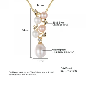 PAG&MAG High Quality Jewelry 925 Sterling Silver Necklace With Natural Mix Color Pearl Pendant Necklace For Female