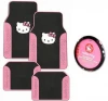 pink combined carpet car mats and steering wheel covers