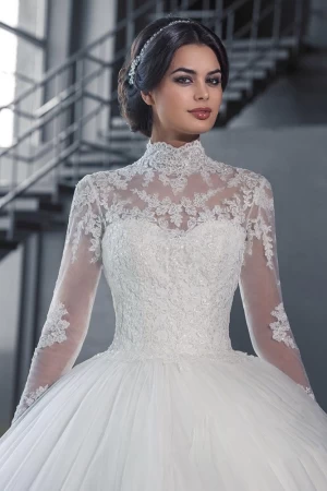 Plus Size Vestidos De Novia Princess Short Tail High Neck Wedding Dress Gown Long Sleeve