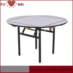plywood round folding table market used / hotel foldable steel table