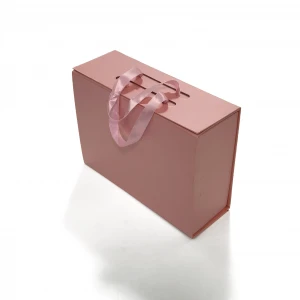 Portable Custom Packaging Glitter Wedding Pink Printed Ribbon Craft Paper Box With Handle
