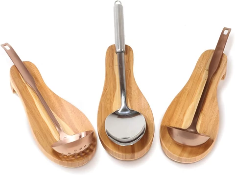 Pot Clip Small Tool Accessories Rests Cooking Acacia Natural 4 Holes Slots Heart Kitchen Wood Bamboo Spoon Holder Rest
