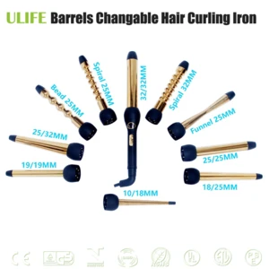 Private Label Wholesaler 3P Ceramic Hair Curler Set 5 Sizes Curling Wand Rollers 3 Part Curler