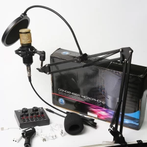 Professional studio live broadcasting recording condenser microphone kit with v8 sound card