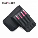 Professional Tweezers Set Tool Pink Eyebrow Tweezers /  Eyelash Extension Tweezers with Black PU Case