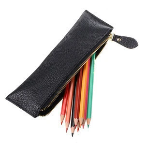 Promotion Gift Custom School Office Pencil Pen Pouch Genuine Leather Pencil Case Pencil Pen Bag