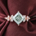 Provence 14K Rose Gold Ring Green Princess Cut Moissanite Engagement Ring Fine Jewelry Rings for Lover