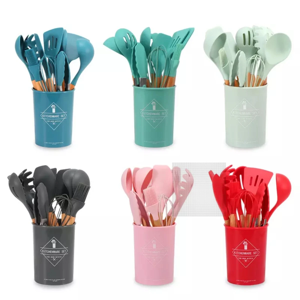 RAYBIN wholesale heat resist cooking tools 12pcs Silicone kitchen Utensils with wood handle
