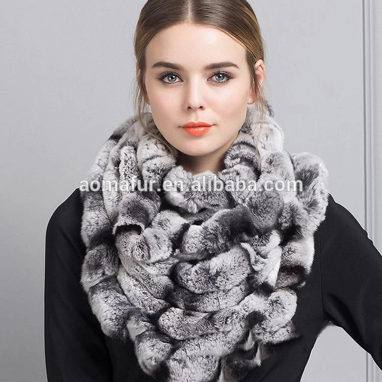 Real Knitted Rex Rabbit Fur Scarf Women Winter Warm Natural pure fur shawl
