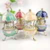 Red Musical Carousel with White Royal Horses Wind up Music Box Decorated with Flowers Faberge Style Unique Handmade Gift Idea