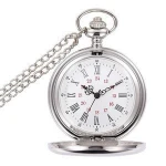Retro Black Fashion Silver Smooth Steampunk Quartz Pocket Watch Pendant long Chain for Men Women
