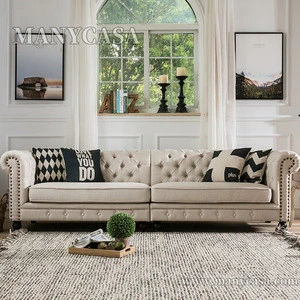Retro Button Tufted Upholstered Velvet Fabric Sofa/ Chesterfield Sofa/ American Hot-Sale Living Room Sofa