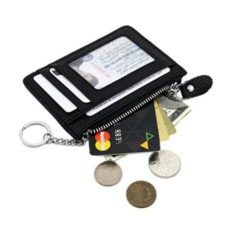 RFID Blocking Genuine Leather Wallet - Credit Card Holder with Key Ring and ID Window