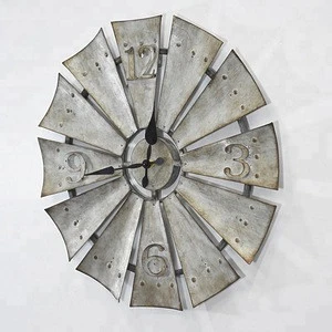 Rustic Farmhouse Antique Style Galvanized Windmill Fan Wall clock