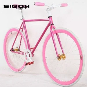 SIBON B0220102 700c pink aluminium alloy frame pedal and bearing fixed hub rubber color tire  lady women fixie bike fixed gear