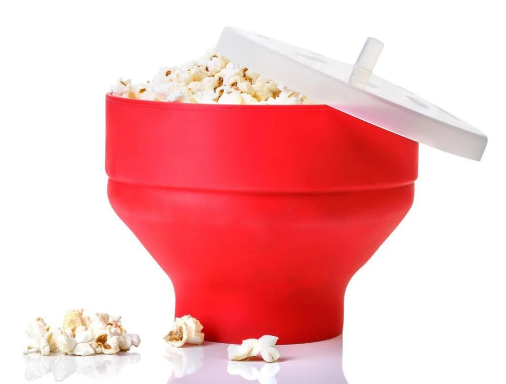 Silicone popcorn bucket with lid, collapsible silicone puffed rice machine