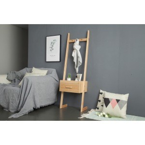 simple Nordic design high leg tall solid wood bed side table nightstand with hook standing coat rack