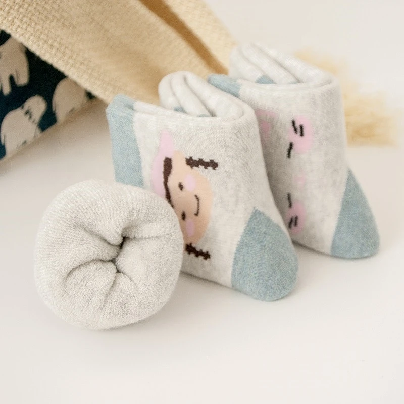 Sky blue series little girl patterned jacquard tube color block terry thick cute ankle socks