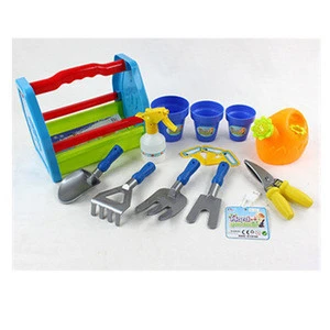 ST3302642 Outdoor plastic toys14 pcs handle carry plastic box garden tool toys play set