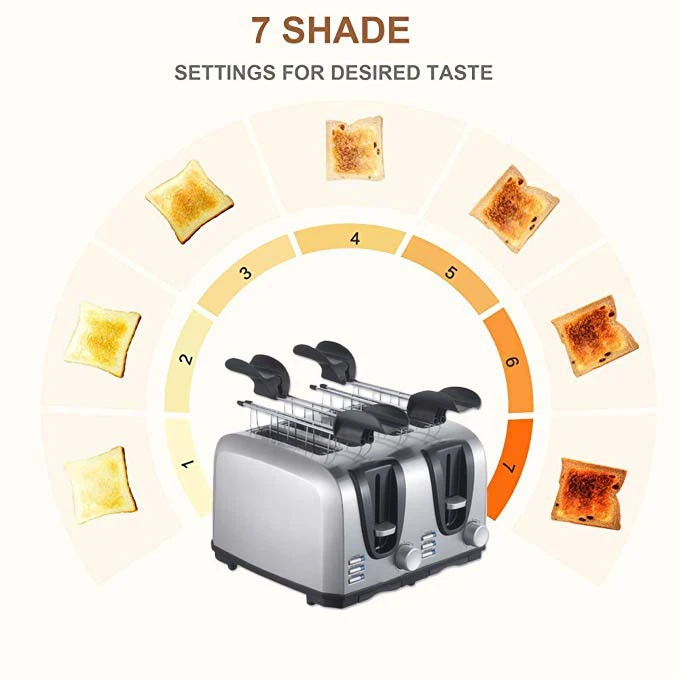 Stainless Steel 4 Slice Slot Electric  Bread Toaster