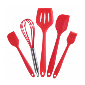 Stainless Steel Handle Red Kitchen Tools Cooking Utensil Set Silicone Spatulas Egg Beater