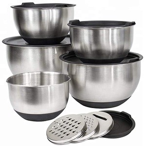 Stainless Steel Mixing Bowl Set with Lids and Non Skid Bottoms Stainless Steel Mixing Bowls with Pour Spout