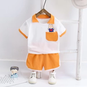 Summer hot selling polo shirts pocket bear baby kids clothes new fashion beautiful children clothing set for 1-5years