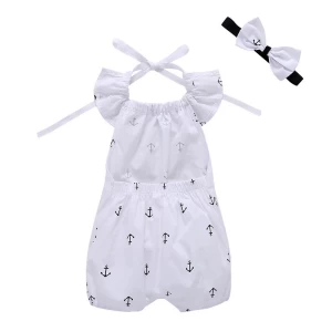 Summer Top sell baby clothing child jumpsuit baby rompers +Headband 2pcs outfits