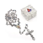 Top Quality Real Yellow Gold and Rhodium Plated Rosary Beads Necklace and Rosary Box Package