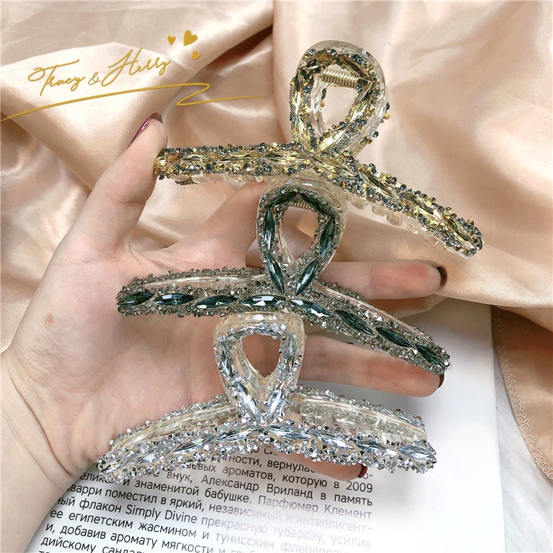 Tracy &amp; Herry Glittering Large Temperament Hair Claw Clip Delicate Rhinestone Hair Clip Hair Accessories for Women