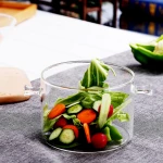 Transparent heat resistant round pyrex glass casserole soup cooking pot glass cooking pot set borosilicate heat resistant