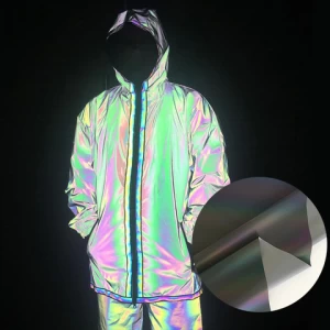Trendy Young People Clothing Iridescence Reflective Fabric Iridescent Mirrored Holographic