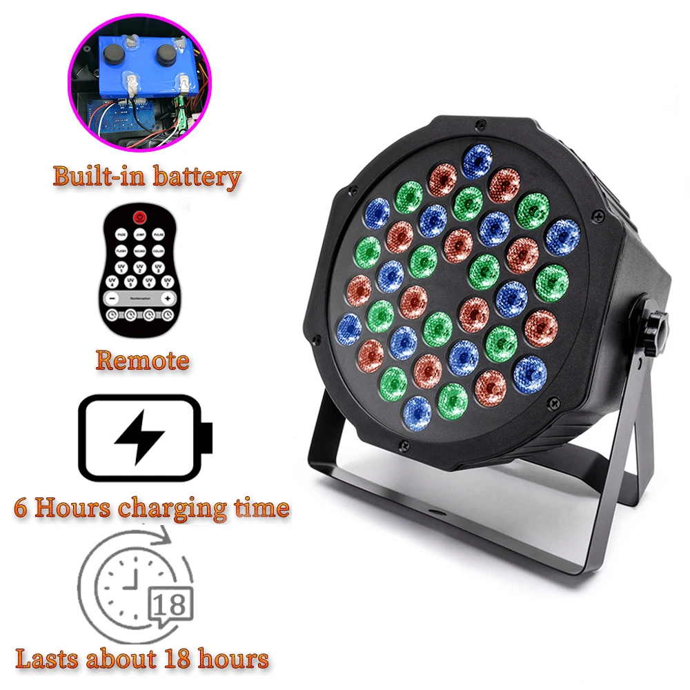 U`King 72W RGB Battery Powered Wireless Controlled LED Par Can Uplight Stage Lights