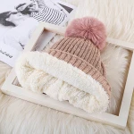 Velvet Winter Hat Cap  women Knitting Cap faux fur  Pompoms beanie hat