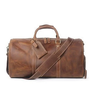 Vintage Crazy Horse Leather Duffle Bag Travel Bag with Shoes Compartment Weekend Bag S12026