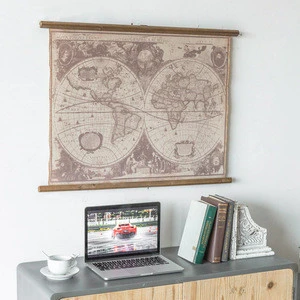 Vintage Style World Map Fabric Painting Wall Picture