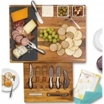 Wedding & Holiday Acacia Wood & Slate Serving Tray Cheese Board and Knife Set