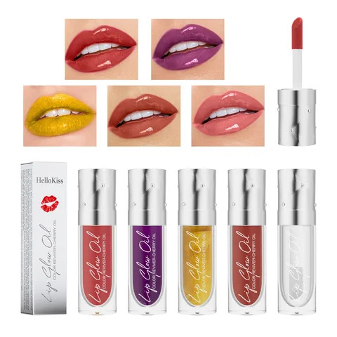 Wholesale 5colors Colourful Cruelty Free Lip Oil Private Label Moisturizing Organic Vegan Plumping Lip Glow Oil