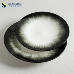 Wholesale Ceramic Glaze Hand-Painted Black Blue Green Wedding Dishes & Plates Set Dinnerware Porcelain Western Steak Salad Plato