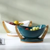 Wholesale Ceramic Vegetables Fruits Salad Bowl Container Banquet Ceramic Fruit Dish Plate with Bamboo Stand Holder