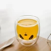 wholesale cute bear shape tea juice glass cup espresso cup bear shape double wall glass cup