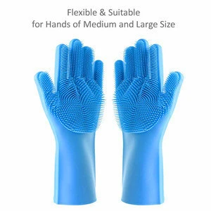 Wholesale Heat Resistant Reusable Household Kitchen Dish Washing Cleaning Rubber Scrubbing Silicone Magic Glove with Sponge