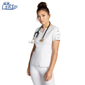 Wholesale High quality hospital white nurse uniform short sleeve medical scrubs for women