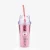 Import Wholesale products custom clear reusable drinking double wall glitter plastic cat ear drinking cup with straw lids from China