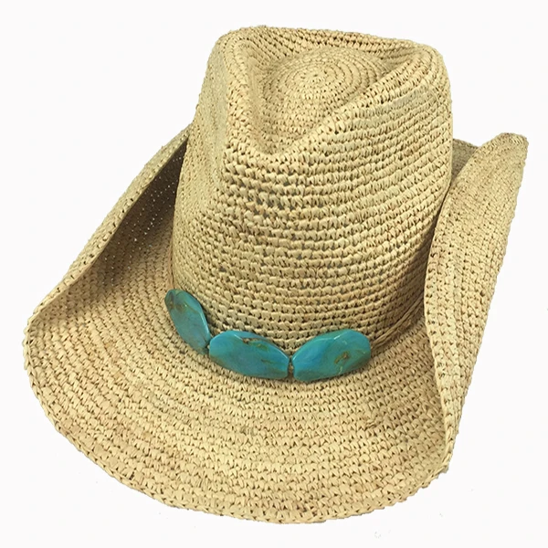 Wholesale SS17 Natural straw raffia crochet cowgirl hat