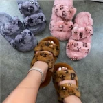Wholesale Vegan Home Women Faux Fur Cozy Slides Custom Luxury Open Toe Fluffy Indoor Women Slippers