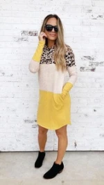 Wholesale Women Leopard Printed Color Block Splicing Hooded Mini Dress